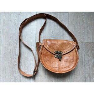 Leather Hand Tooled Handmade Brown Crossbody Bag Purse Engraved Embossed  Boho